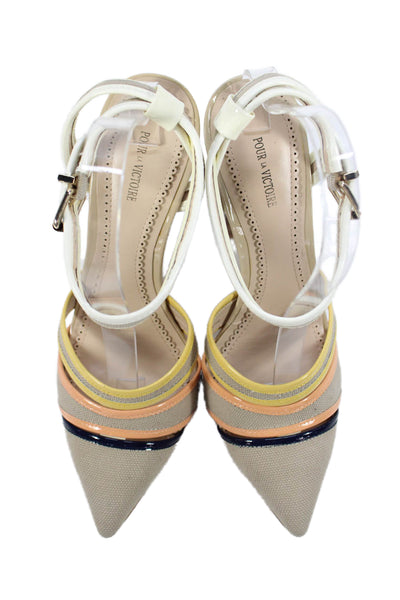 Pour la Victoire Womens Pointed Toe Ankle Strap Heels Beige Size 8.5