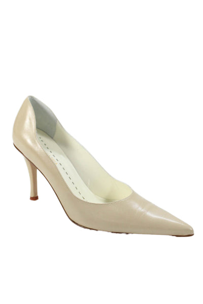 BCBG Max Azria Womens Leather Pointed Toe Heels Light Beige Size 8.5