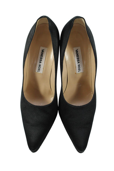 Vanessa Noel Womens Satin Pointed Toe Heels Black Size 8.5