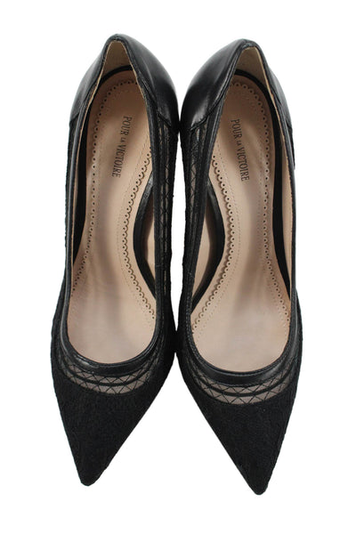 Pour la Victoire Womens Mesh Lace Detail Pointed Toe Stilettos Black Size 8.5