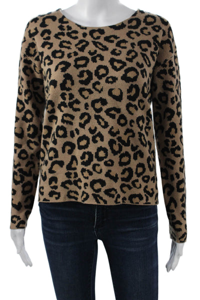 Rachel Zoe Women Pullover Sweater Beige Animal Print Rayon Long Sleeve Size XS