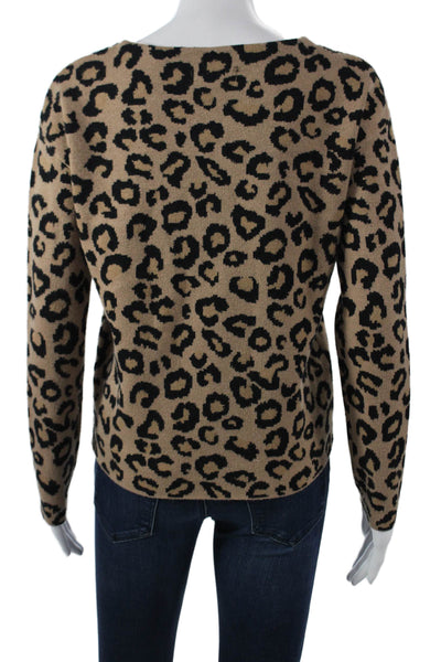 Rachel Zoe Women Pullover Sweater Beige Animal Print Rayon Long Sleeve Size XS