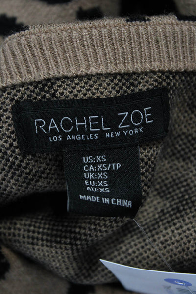 Rachel Zoe Women Pullover Sweater Beige Animal Print Rayon Long Sleeve Size XS