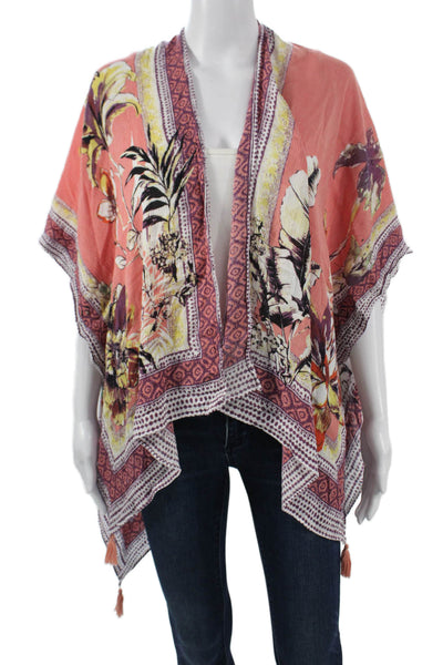 Vince Camuto Women Kimono Cover Up Pink Floral Rayon Sleeveless Size One Size