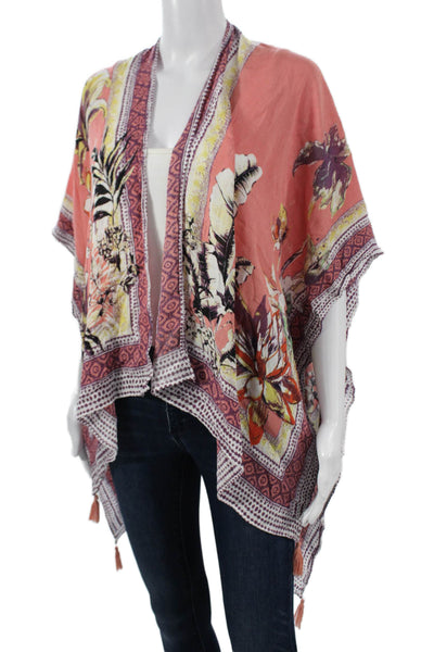Vince Camuto Women Kimono Cover Up Pink Floral Rayon Sleeveless Size One Size