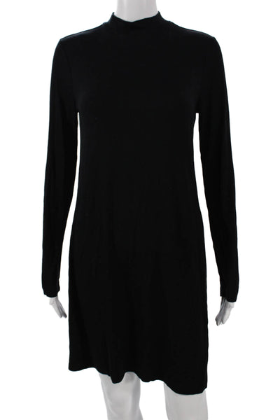 Adrienne Vittadini Womens Shift Dress Black Long Sleeve Mock Neck Size S