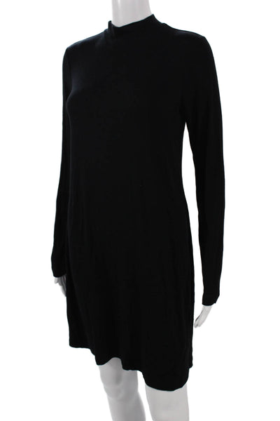Adrienne Vittadini Womens Shift Dress Black Long Sleeve Mock Neck Size S