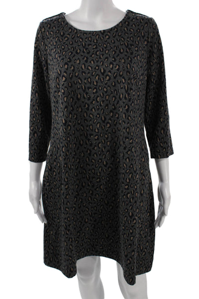 Nicole Miller Womens Shift Dress Gray Animal Print 3/4 Sleeve Mini Size L