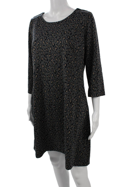 Nicole Miller Womens Shift Dress Gray Animal Print 3/4 Sleeve Mini Size L