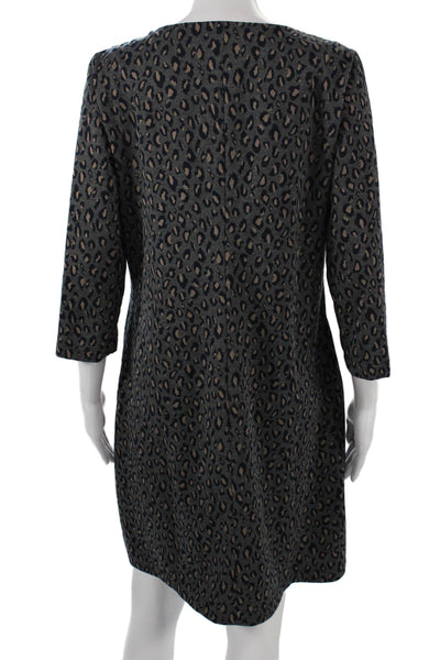 Nicole Miller Womens Shift Dress Gray Animal Print 3/4 Sleeve Mini Size L