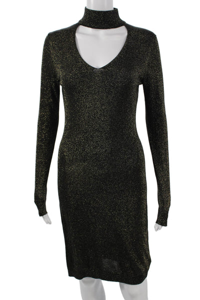 Michael Michael Kors Womens Bodycon Dress Black Long Sleeve High Neck Size XS