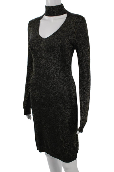 Michael Michael Kors Womens Bodycon Dress Black Long Sleeve High Neck Size XS