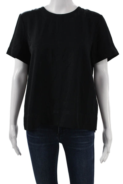 Everlane Women Black Short Sleeve Triacetate Blouse Button Round Neck Size M