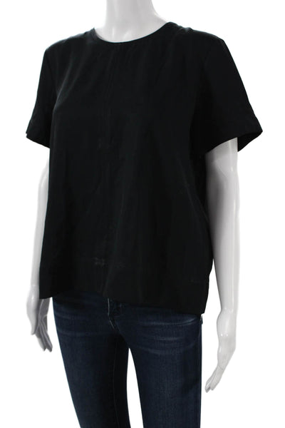 Everlane Women Black Short Sleeve Triacetate Blouse Button Round Neck Size M