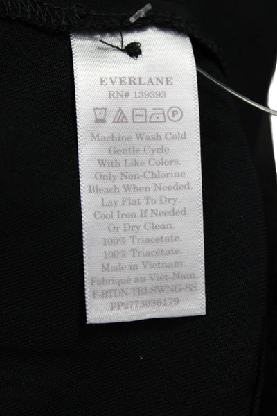 Everlane Women Black Short Sleeve Triacetate Blouse Button Round Neck Size M