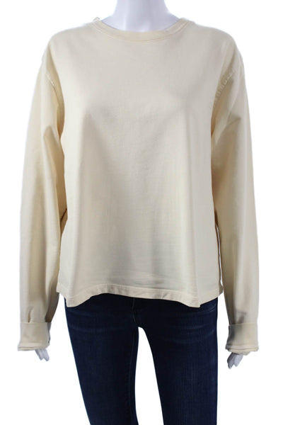 Outdoor Voices Women Basic Cotton Long Sleeve Crew Neck T-Shirt Beige Size XL