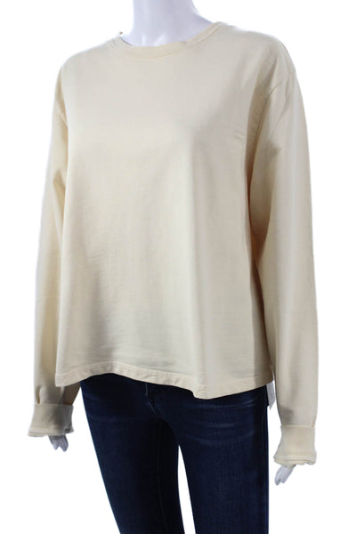Outdoor Voices Women Basic Cotton Long Sleeve Crew Neck T-Shirt Beige Size XL
