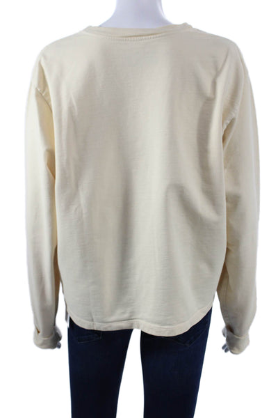 Outdoor Voices Women Basic Cotton Long Sleeve Crew Neck T-Shirt Beige Size XL