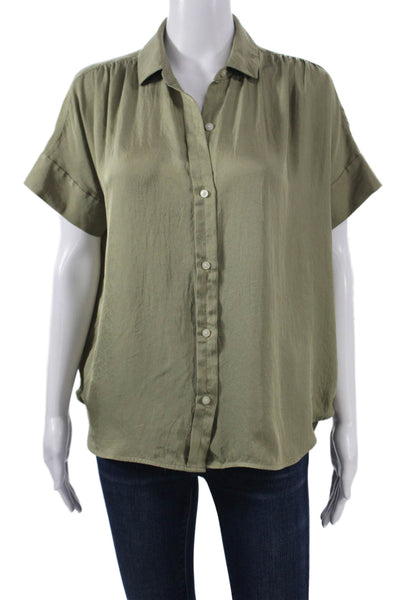 Everlane Women Basic Button-Up Green Collared Short Sleeve Top Size 2