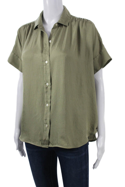 Everlane Women Basic Button-Up Green Collared Short Sleeve Top Size 2