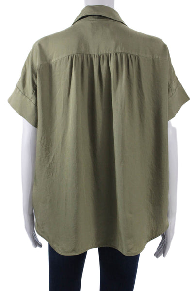 Everlane Women Basic Button-Up Green Collared Short Sleeve Top Size 2