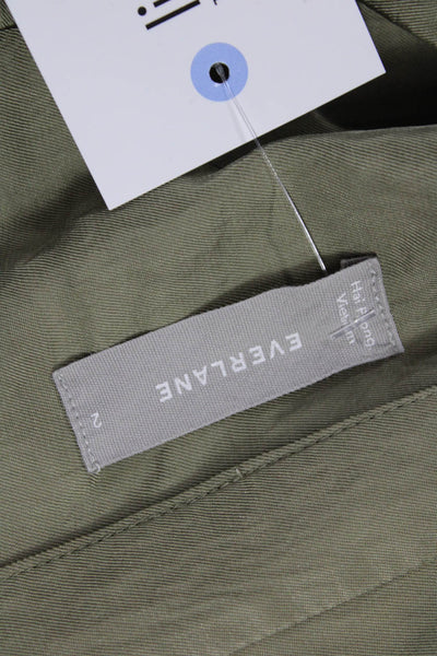 Everlane Women Basic Button-Up Green Collared Short Sleeve Top Size 2