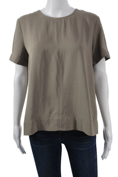 Everlane Women Short Sleeve Round Neck Button Triacetate Blouse Gray Size 6