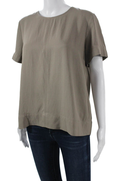 Everlane Women Short Sleeve Round Neck Button Triacetate Blouse Gray Size 6
