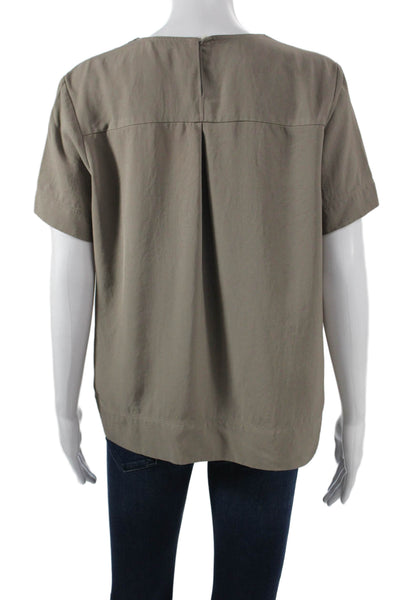 Everlane Women Short Sleeve Round Neck Button Triacetate Blouse Gray Size 6
