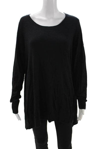 Joan Vass Womens Black Viscose Tunic Sweater Long Sleeve Round Neck Size L