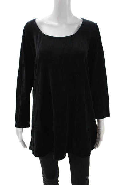 Joan Vass Women Tunic Black Scoop Neck Long Sleeve Pullover 80% Cotton Size 2