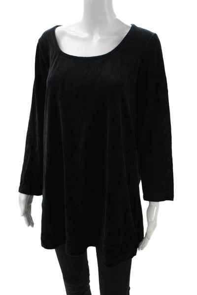 Joan Vass Women Tunic Black Scoop Neck Long Sleeve Pullover 80% Cotton Size 2