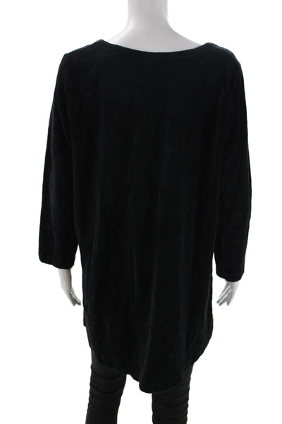 Joan Vass Women Tunic Black Scoop Neck Long Sleeve Pullover 80% Cotton Size 2