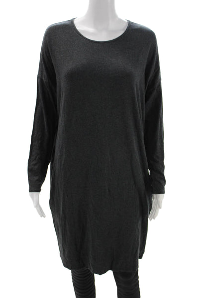 Eileen Fisher Women Gray Long Sleeve Shift T-Shirt Round Neck Size L