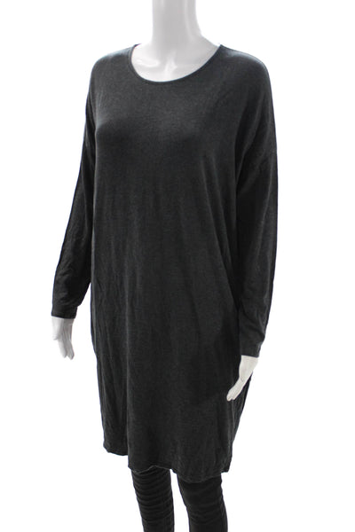 Eileen Fisher Women Gray Long Sleeve Shift T-Shirt Round Neck Size L