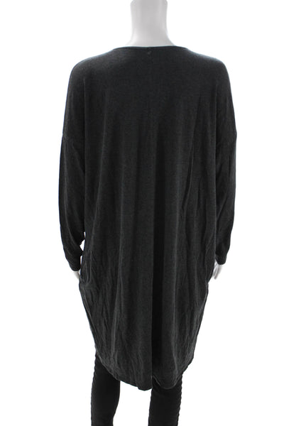 Eileen Fisher Women Gray Long Sleeve Shift T-Shirt Round Neck Size L