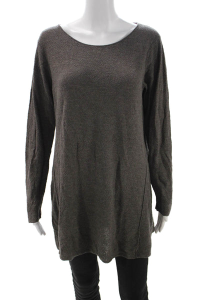 Eileen Fisher Women Sweater Dress Gray Wool Scoop Neck Long Sleeve Size L