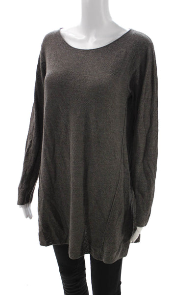 Eileen Fisher Women Sweater Dress Gray Wool Scoop Neck Long Sleeve Size L