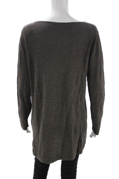 Eileen Fisher Women Sweater Dress Gray Wool Scoop Neck Long Sleeve Size L