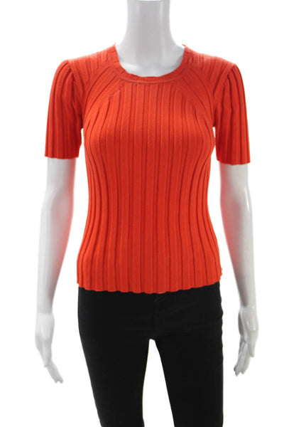Cabi Women Pullover Short Sleeve Round Neck Cotton Orange Solid Size XS