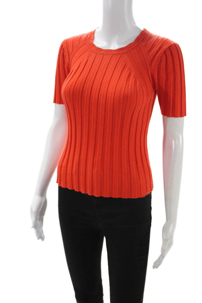 Cabi Women Pullover Short Sleeve Round Neck Cotton Orange Solid Size XS