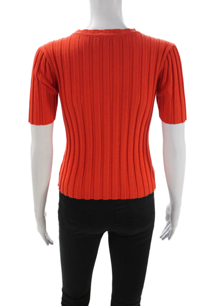 Cabi Women Pullover Short Sleeve Round Neck Cotton Orange Solid Size XS