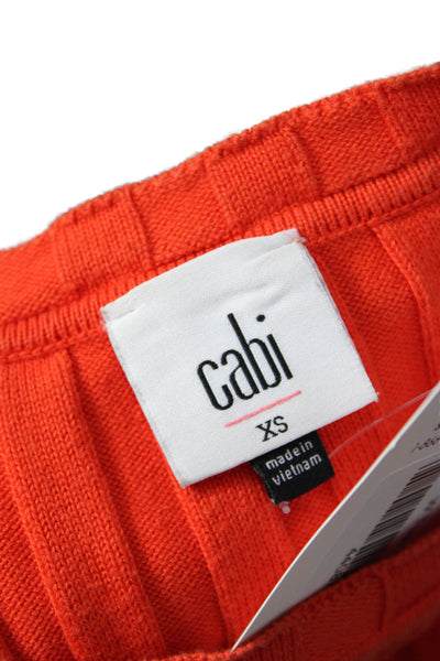 Cabi Women Pullover Short Sleeve Round Neck Cotton Orange Solid Size XS