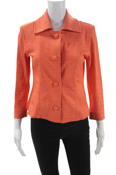 Cabi Women Orange Argyle Rayon Basic Jacket Button 3/4 Sleeve Size XS