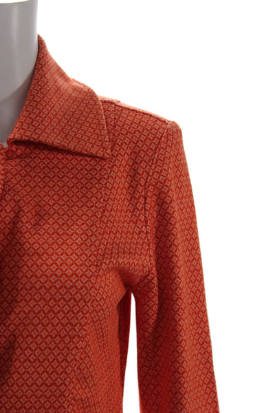 Cabi Women Orange Argyle Rayon Basic Jacket Button 3/4 Sleeve Size XS