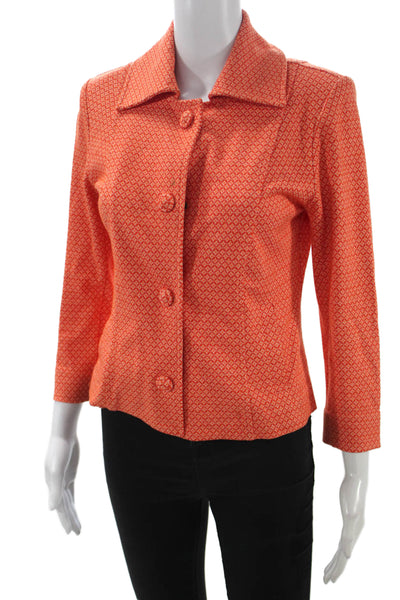 Cabi Women Orange Argyle Rayon Basic Jacket Button 3/4 Sleeve Size XS