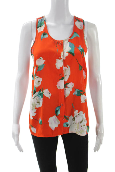 Cabi Women Basic Floral Sleeveless Tank Orange Polyester Round Neck Size S
