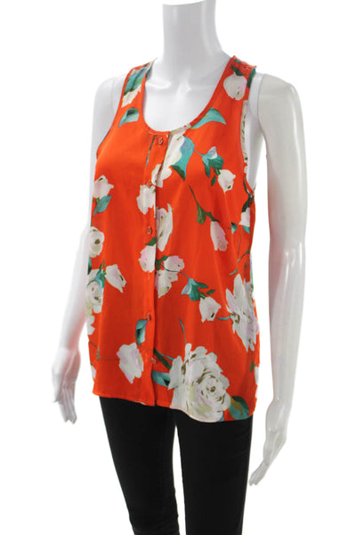 Cabi Women Basic Floral Sleeveless Tank Orange Polyester Round Neck Size S