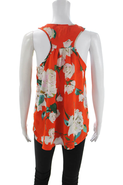 Cabi Women Basic Floral Sleeveless Tank Orange Polyester Round Neck Size S