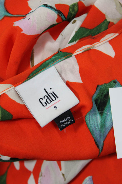 Cabi Women Basic Floral Sleeveless Tank Orange Polyester Round Neck Size S